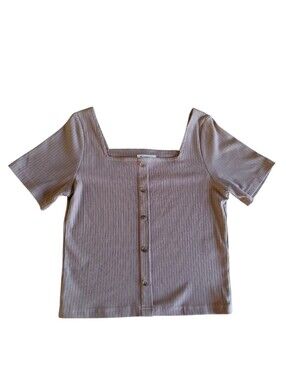 Net Collection Tan Ribbed Button Front Crop Top Women's Size S